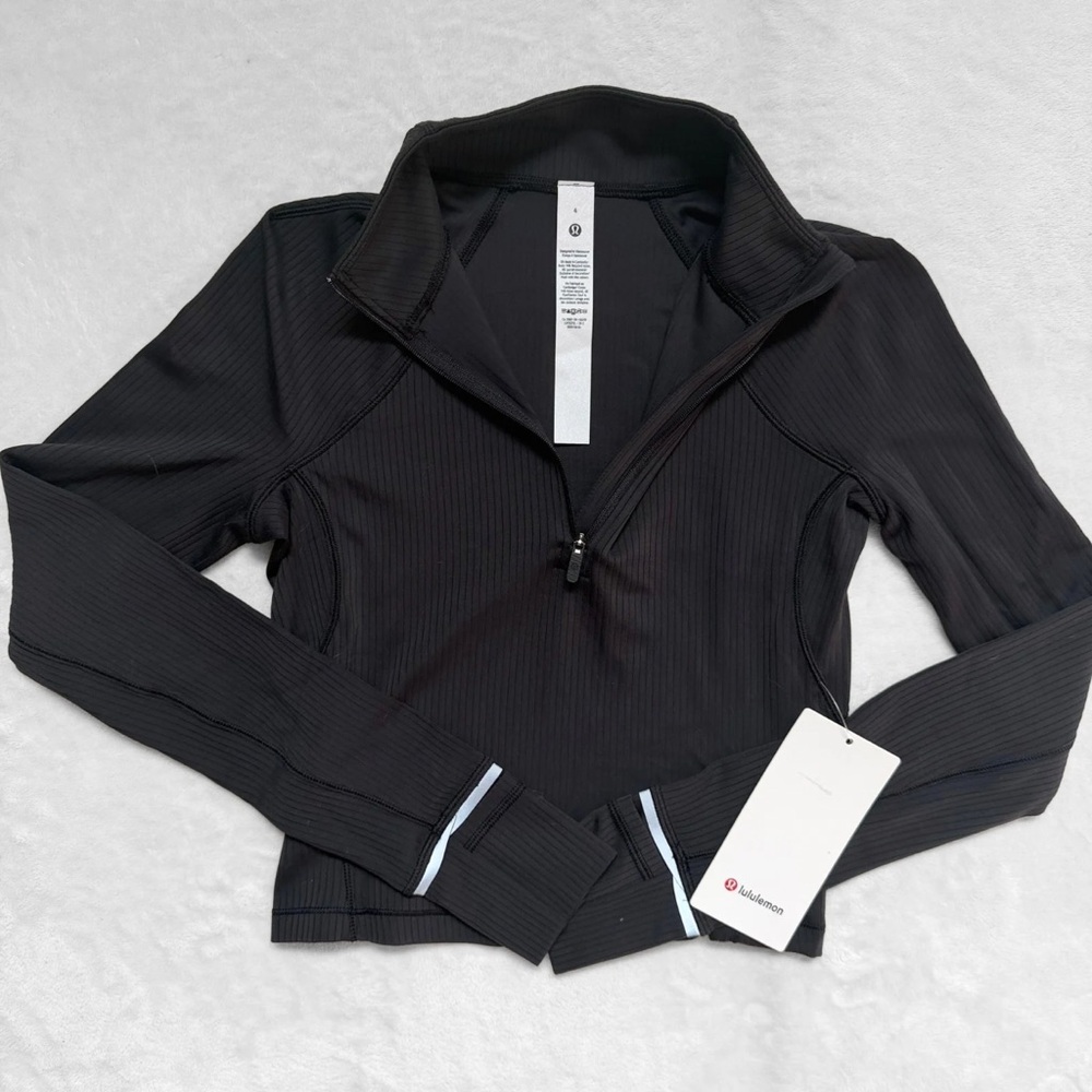NWT Lululemon It’s Rulu™ Run Ribbed Cropped Half-Zip – Black – Size 4 - Picture 6 of 10